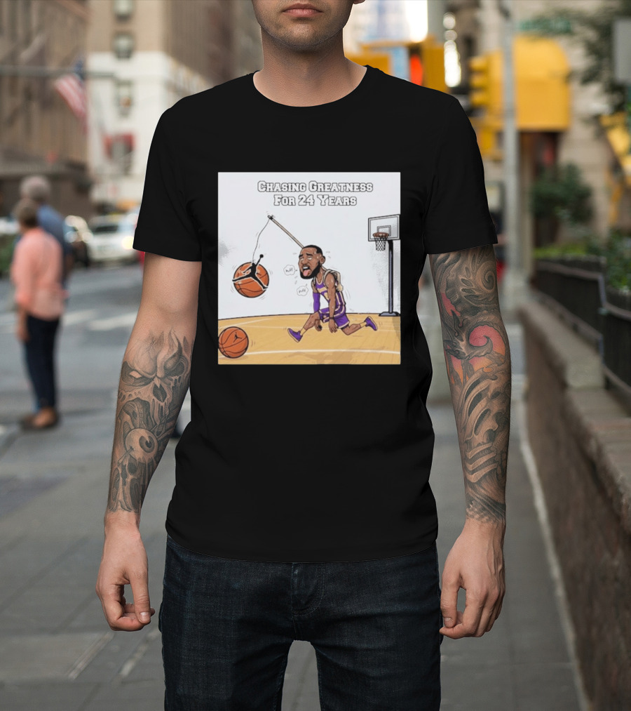 Chasing Greatness For 24 Years Basketball Cartoon With Hoop And Ball T-Shirt
