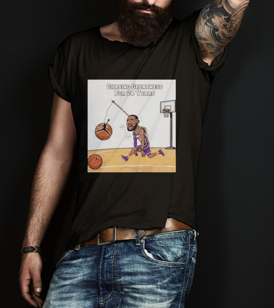 Chasing Greatness For 24 Years Basketball Cartoon With Hoop And Ball T-Shirt