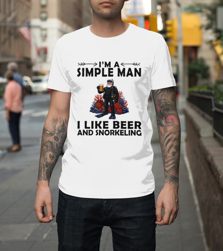 I'm A Simple Man I Like Beer And Snorkeling Diver Holding With Coral T-Shirt