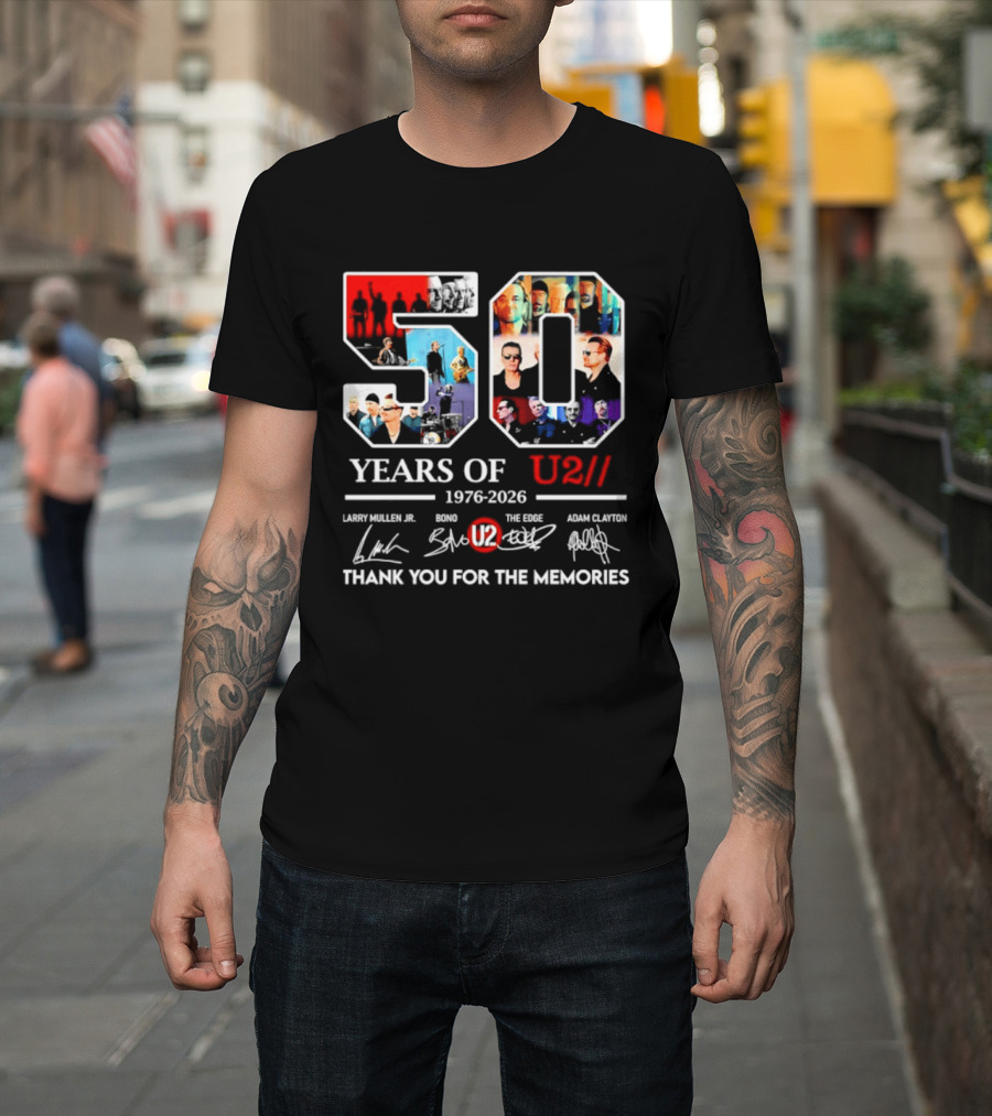50 Years Of U2 1976 2026 Larry Mullen Jr Bono The Edge Adam Clayton Thank You For The Memories T-Shirt