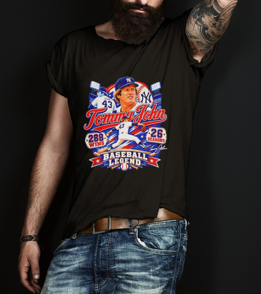 Tommy John 43 NY Yankees Baseball Legend 288 Wins 26 Seasons T-Shirt