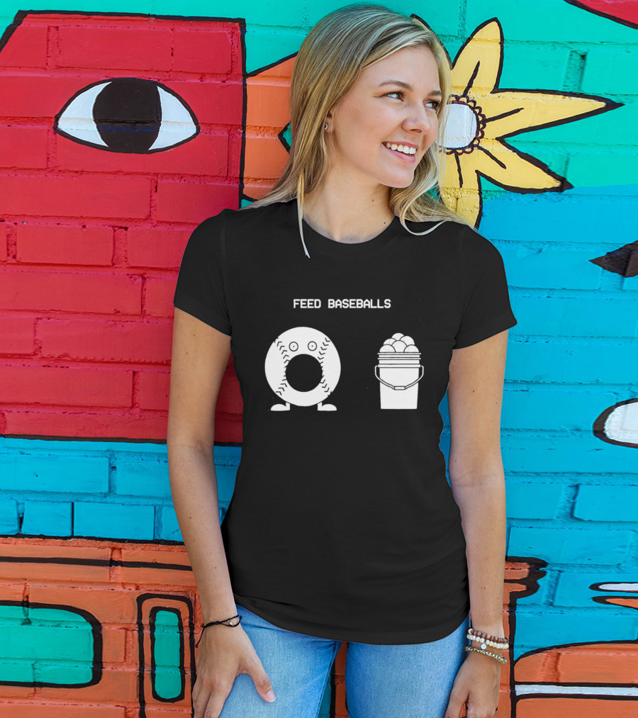 Feed Baseballs Funny Donut Character With Baseball Bucket T-Shirt