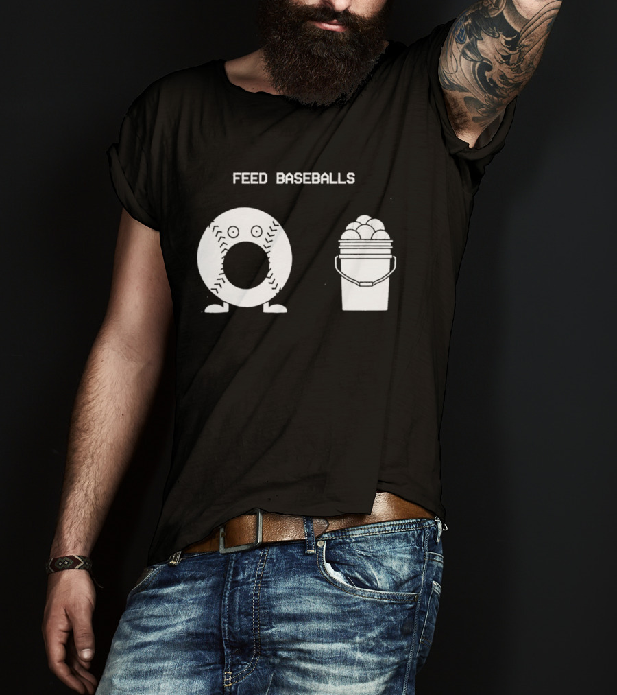 Feed Baseballs Funny Donut Character With Baseball Bucket T-Shirt
