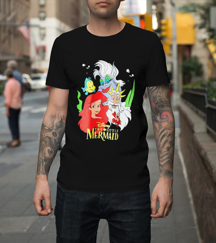 Disney The Little Mermaid Ariel Ursula King Triton Flounder Characters T-Shirt