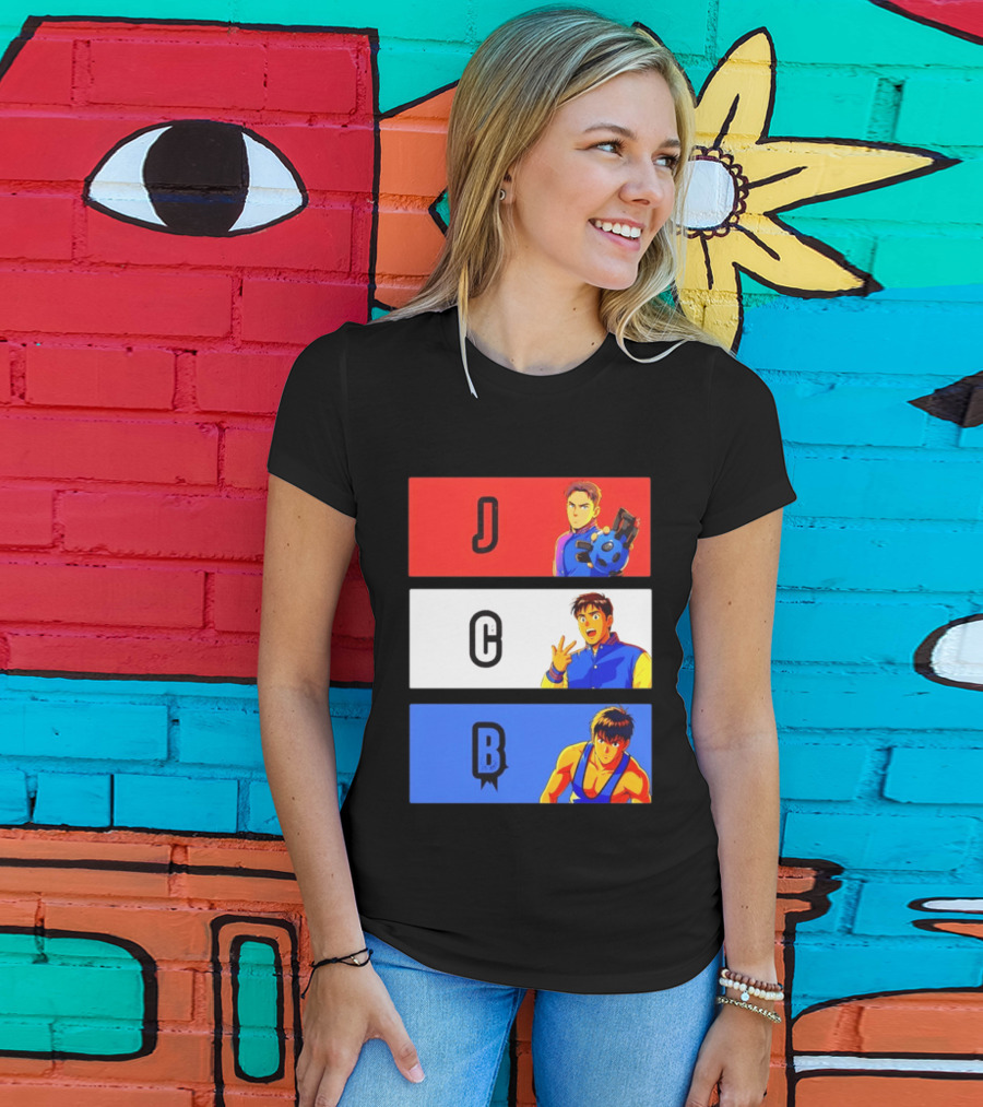 JCB Anime Characters Red White Blue Panels T-Shirt