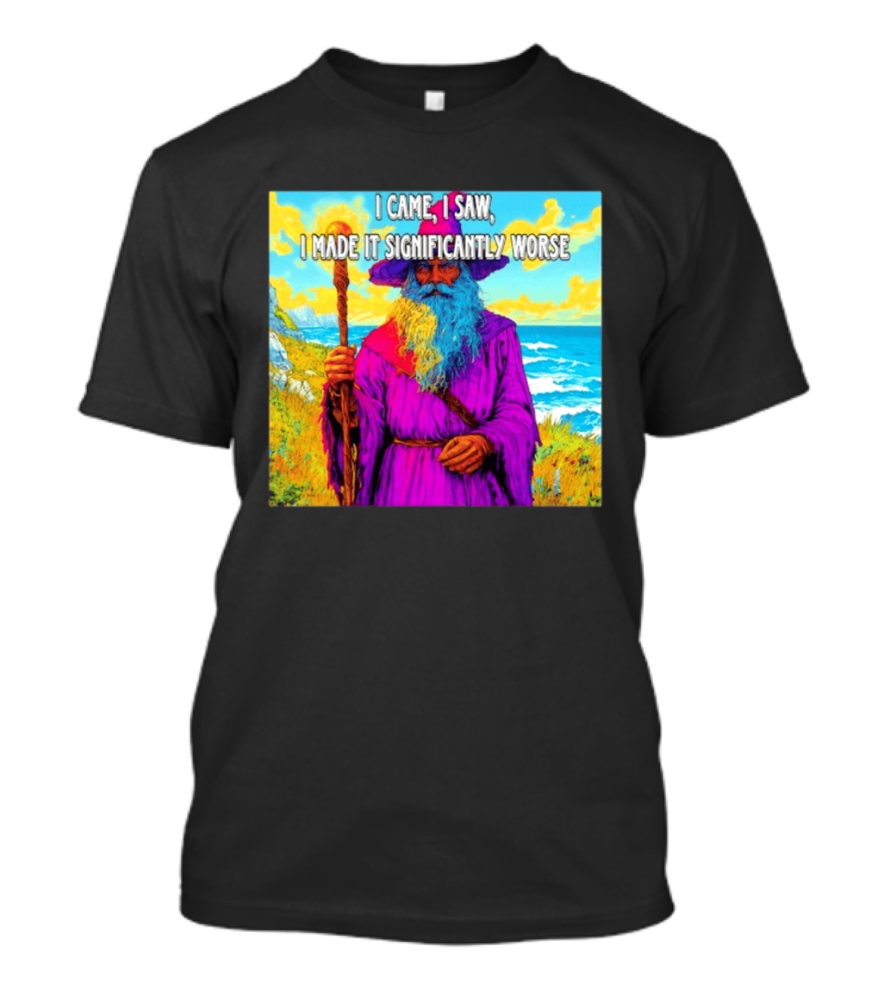 I Came I Saw I Made It Significantly Worse Wizard Robe And Staff T-Shirt