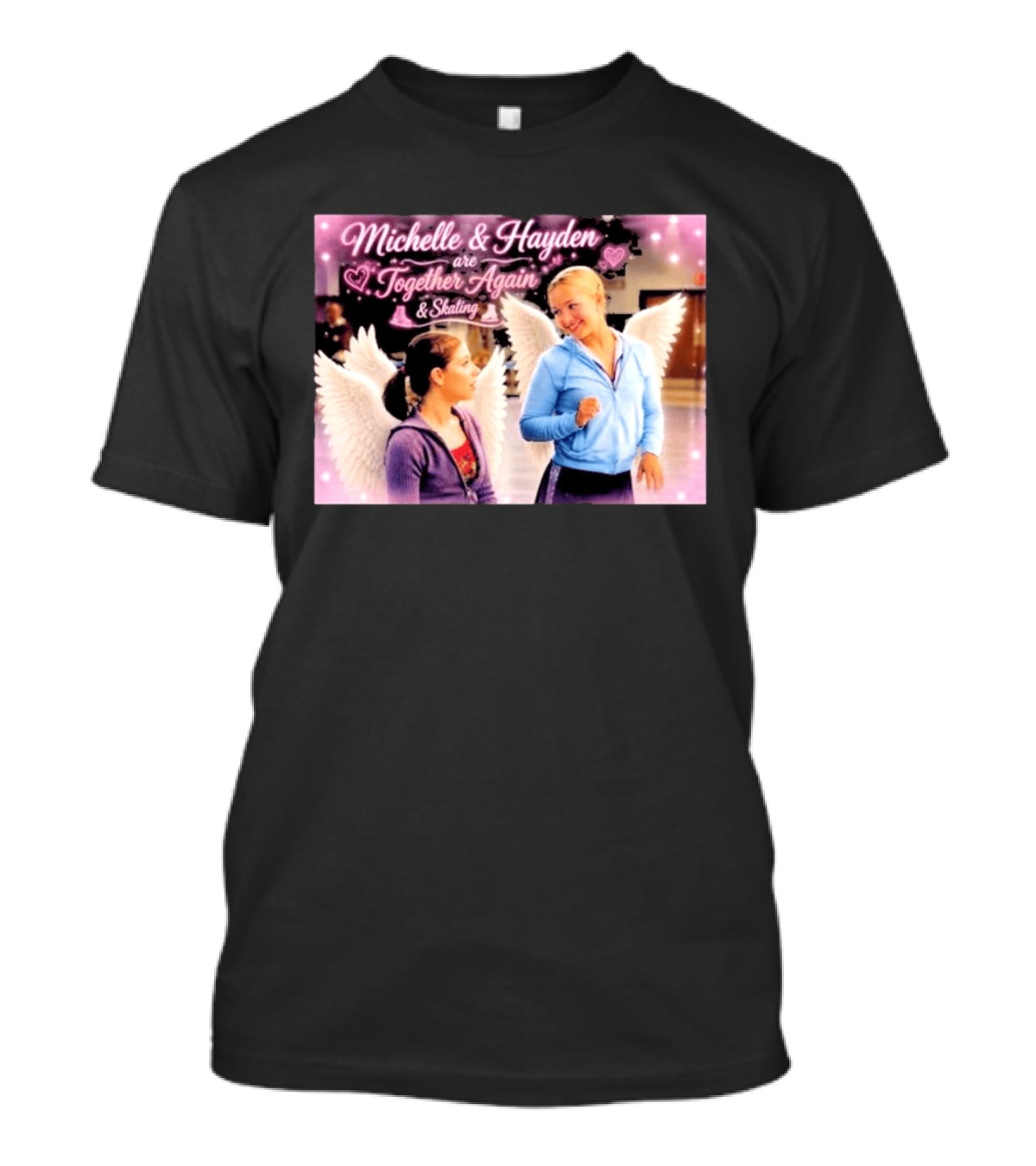 Michelle & Hayden Are Together Again Skating With Angel Wings And Hearts T-Shirt