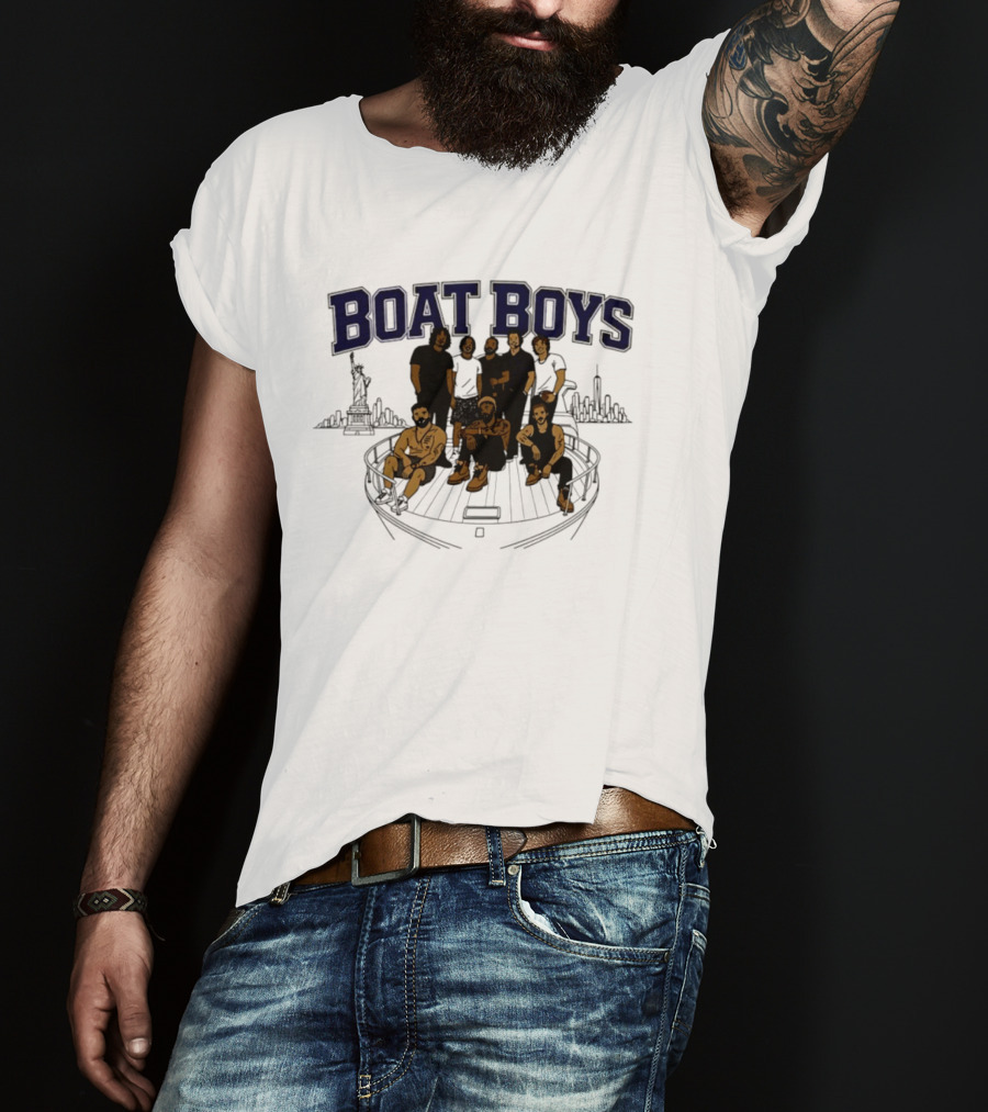 Boat Boys New York City Skyline Statue Of Liberty Group Giants T-Shirt