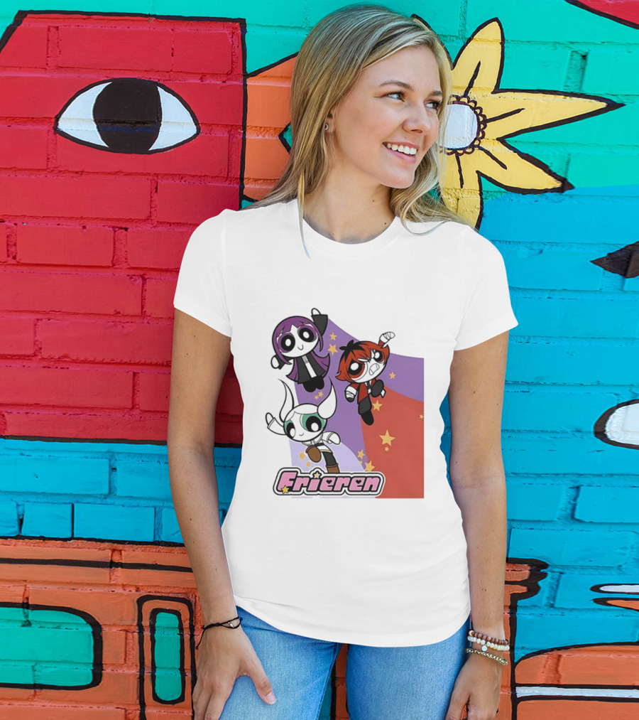 Frieren Characters In Powerpuff Girls Style With Stars T-Shirt