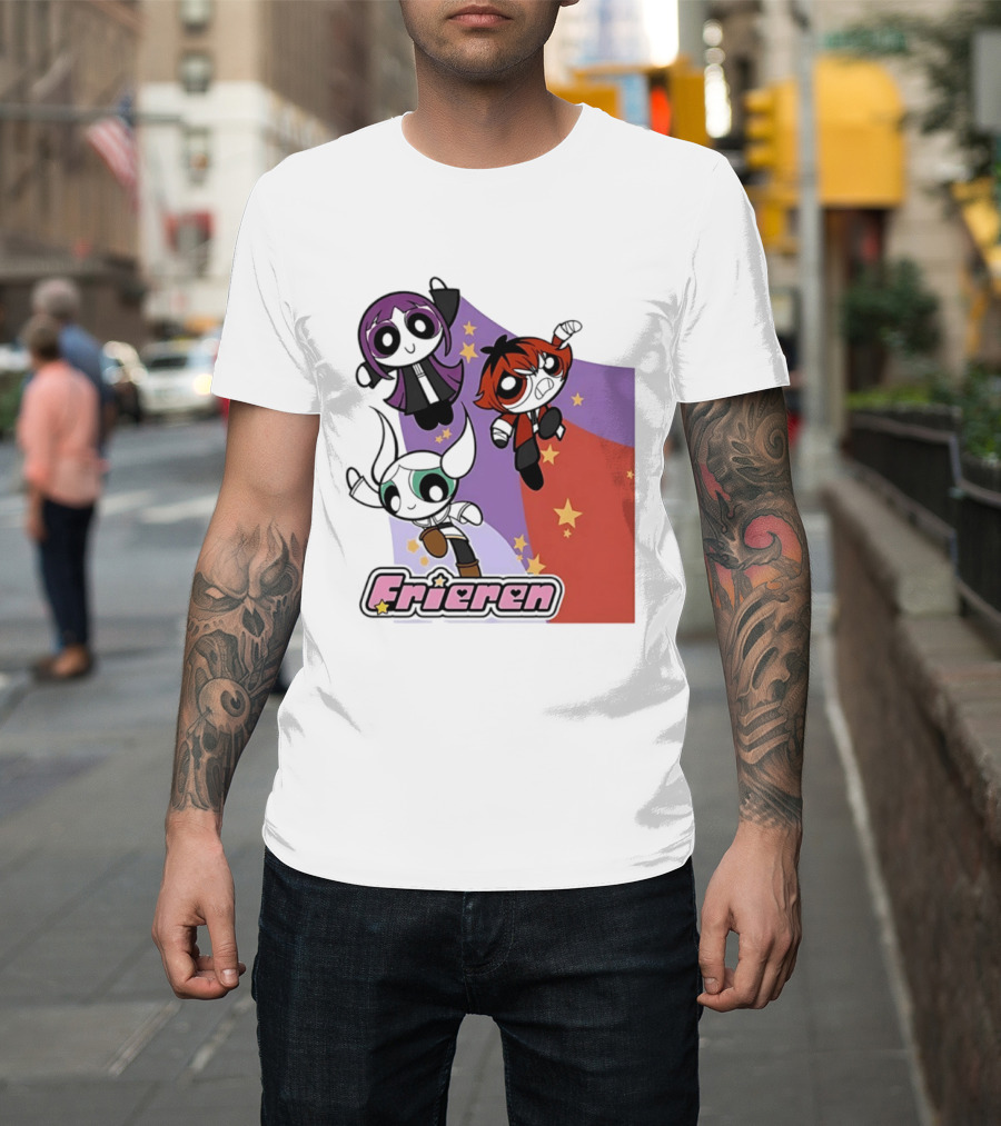 Frieren Characters In Powerpuff Girls Style With Stars T-Shirt