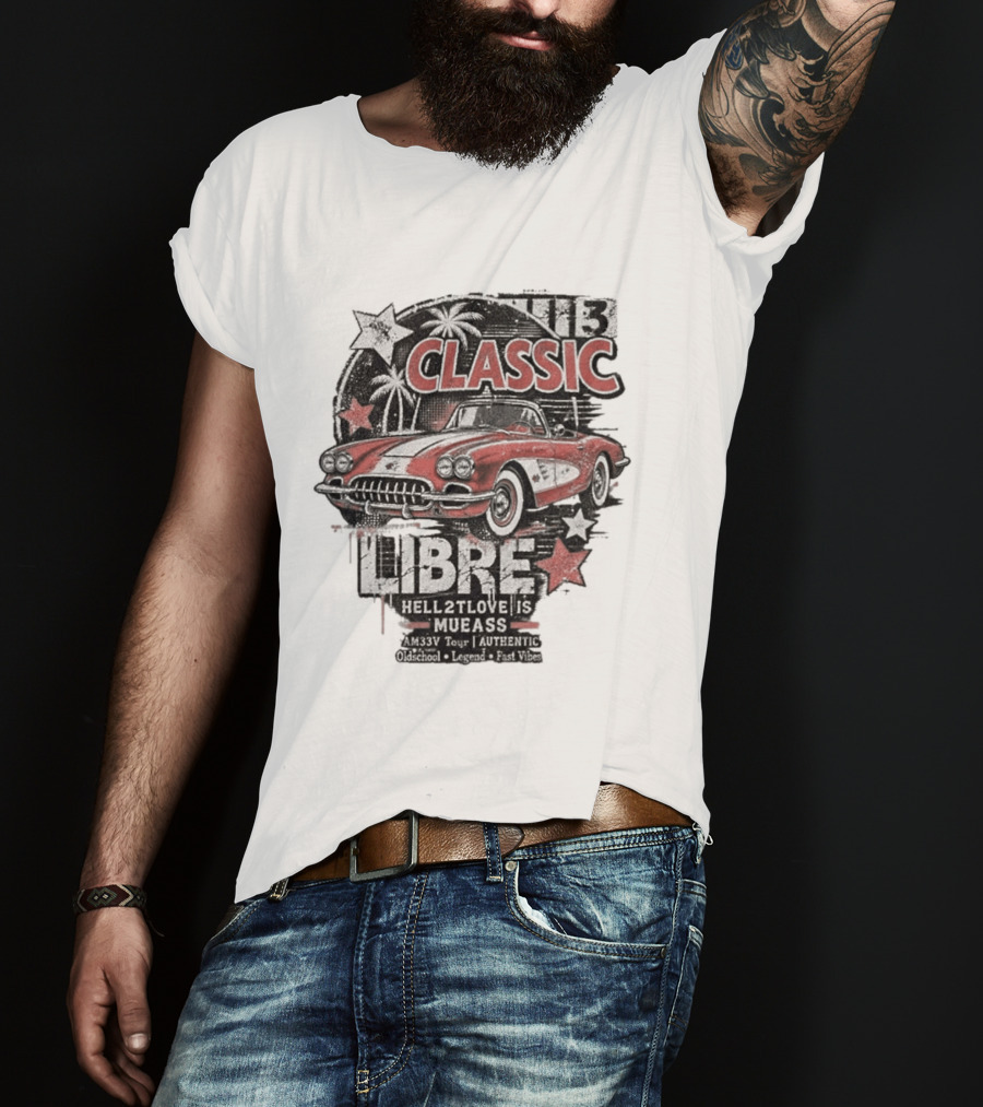 Classic Muscle Car Palm Tree Libre Americana Oldschool Legend Fast Vibes T-Shirt