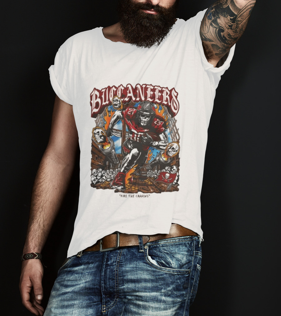 Warren Lotas Buccaneers Skull Football Player Flames T-Shirt