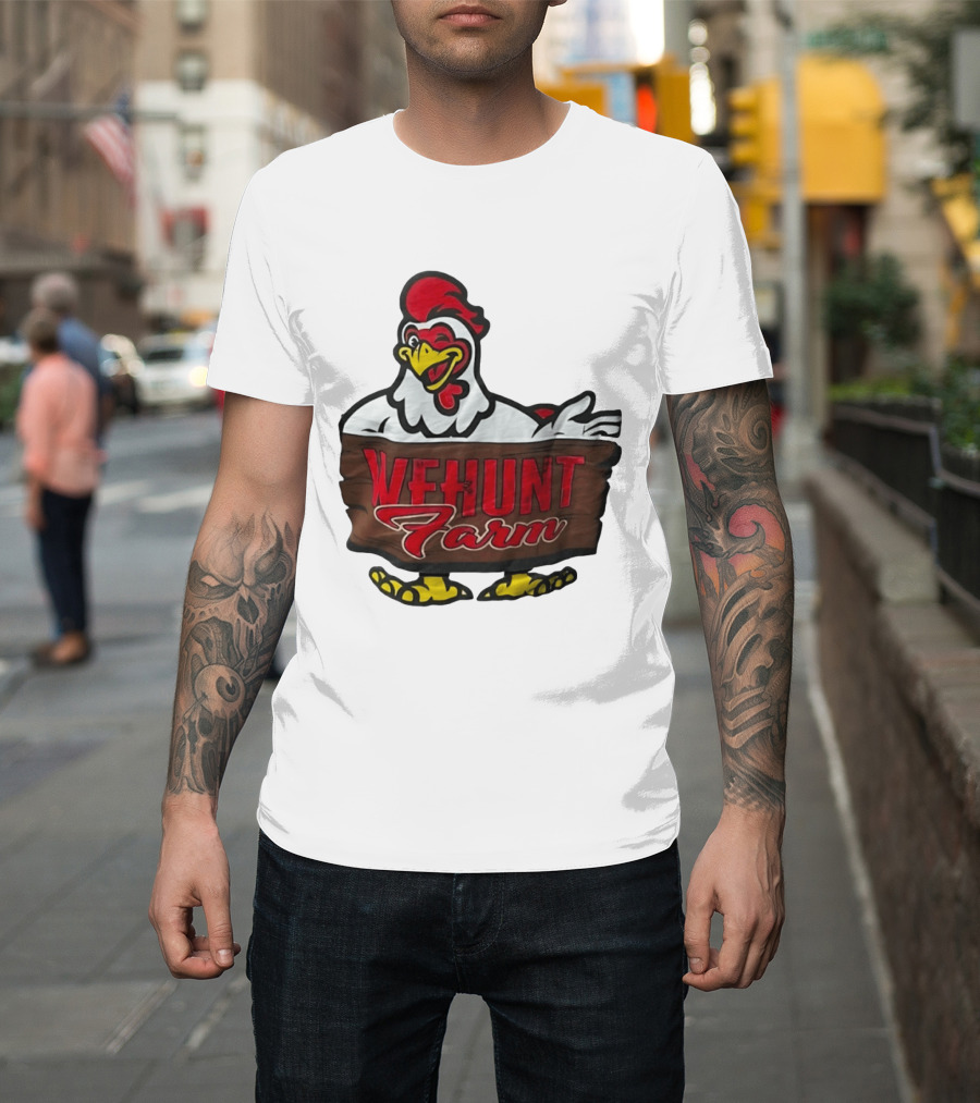 Wehunt Farm Chicken Winking Rooster With Red And Yellow Accents T-Shirt