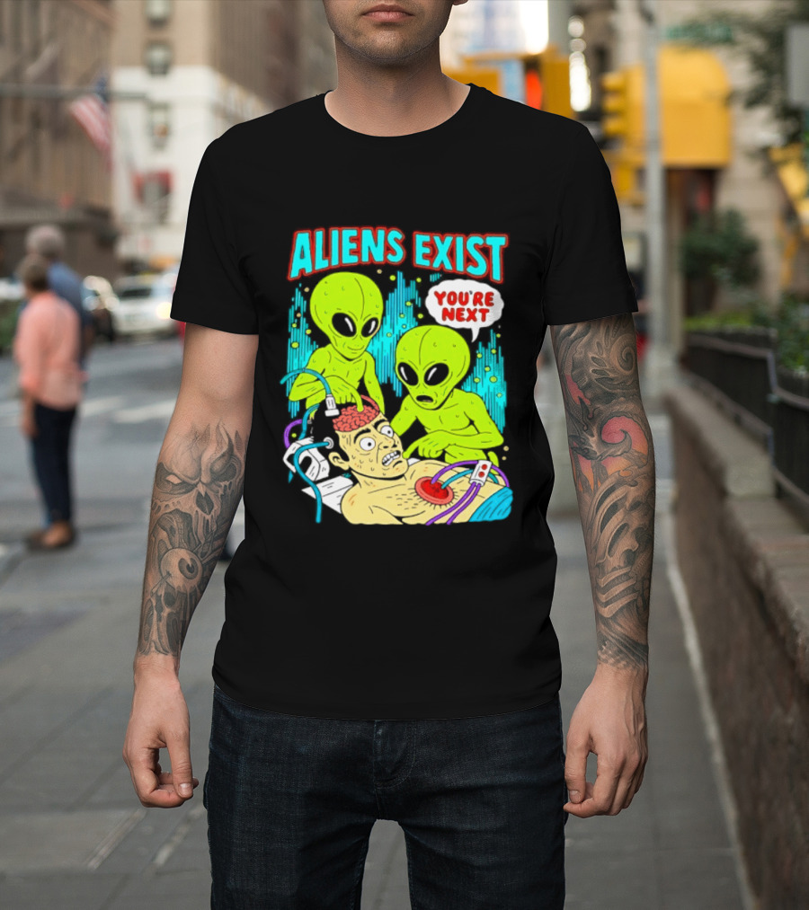 Aliens Exist You Are Next Green Alien Abduction Teen Hearts T-Shirt