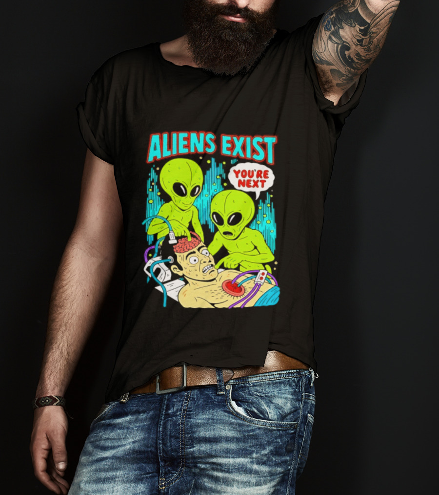 Aliens Exist You Are Next Green Alien Abduction Teen Hearts T-Shirt