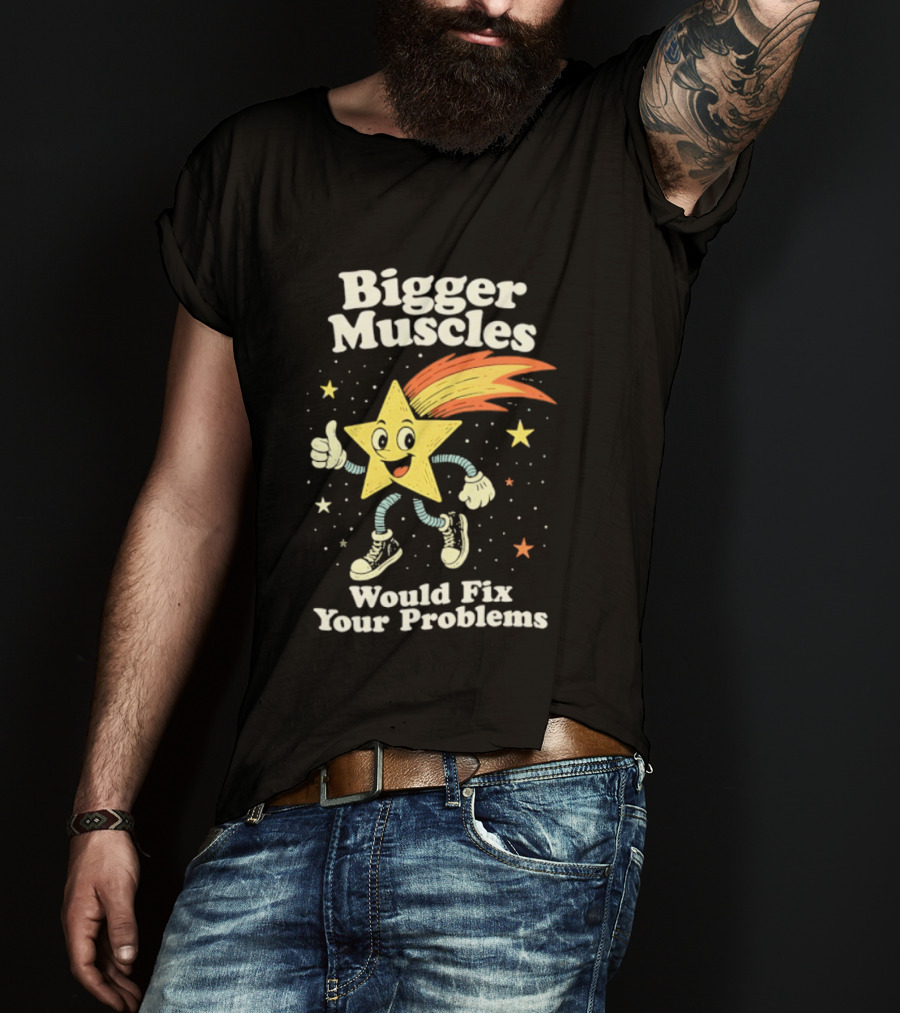 Bigger Muscles Star Cartoon Thumbs Up Encouragement T-Shirt