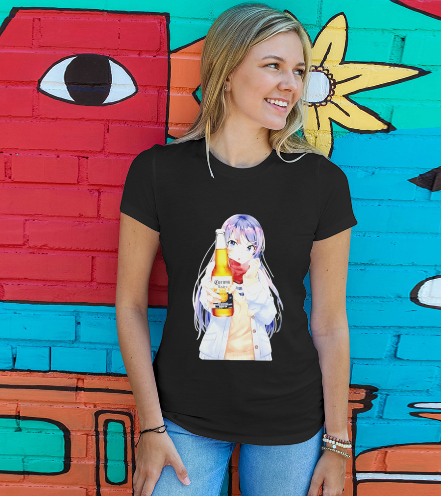 Mai Sakurajima Holding Corona Extra Rascal Does Not Dream Of Bunny Girl Senpai Anime T-Shirt