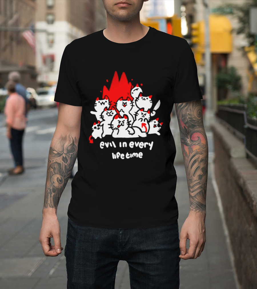 Evil In Every Lifetime Cats With Red Flames T-Shirt