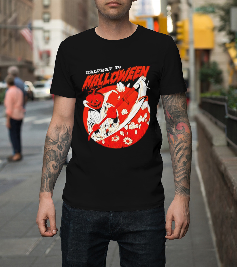 Halfway To Halloween Pumpkin Reaper Spooky T-Shirt
