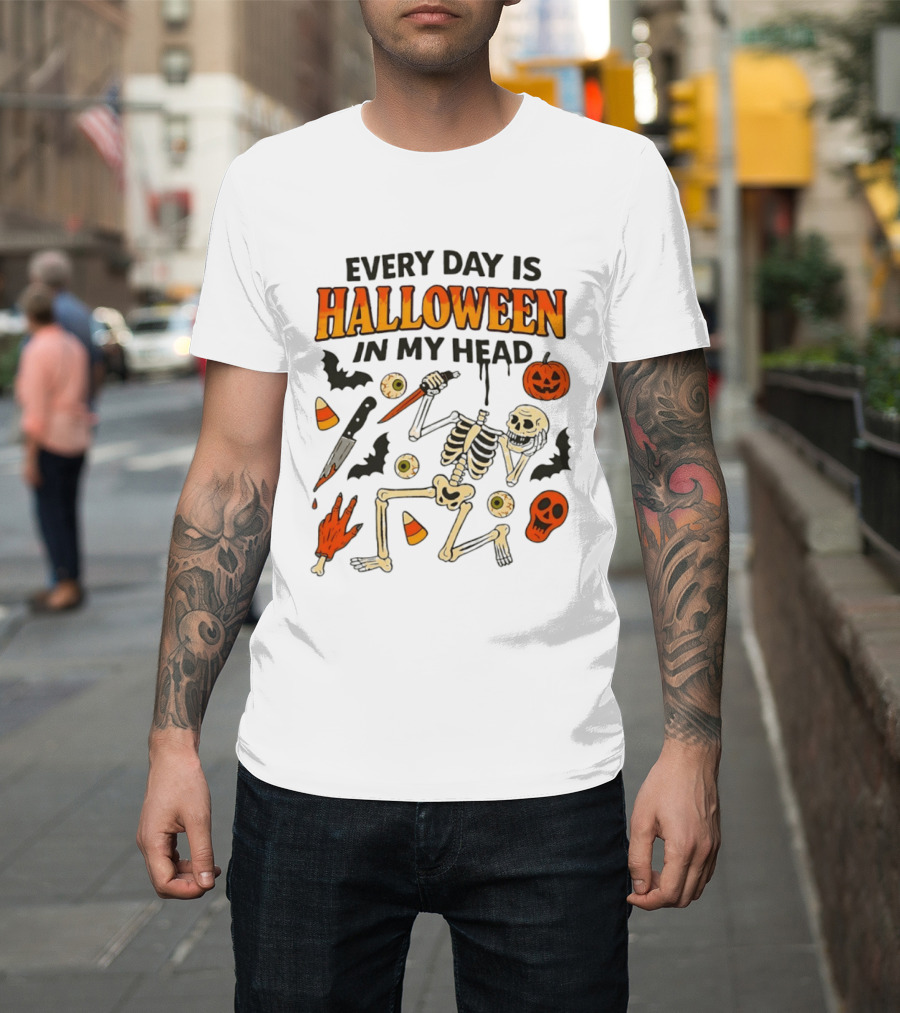 Every Day Is Halloween In My Head Teen Hearts Skeleton Pumpkin Bats Candy Corn T-Shirt