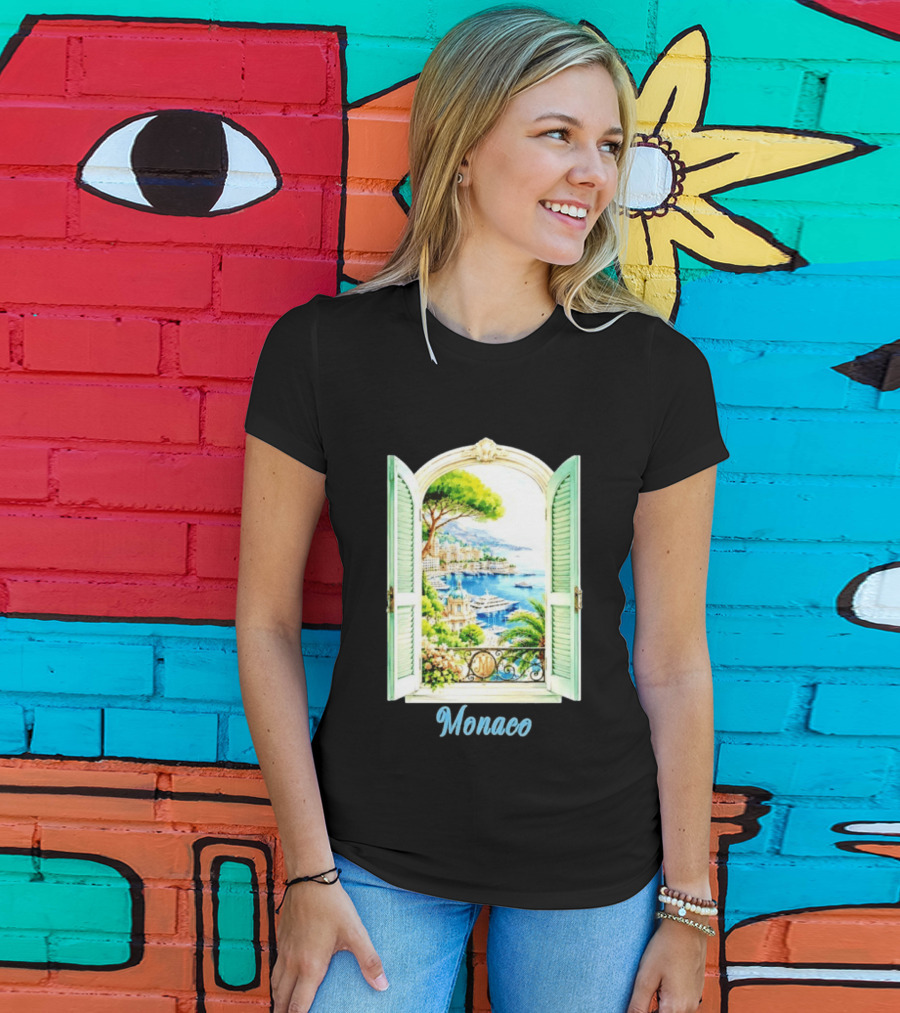 Monaco Window View French Riviera Monte Carlo Scenic Coastal Paradise T-Shirt
