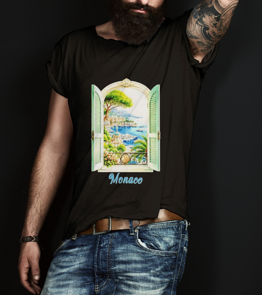 Monaco Window View French Riviera Monte Carlo Scenic Coastal Paradise T-Shirt