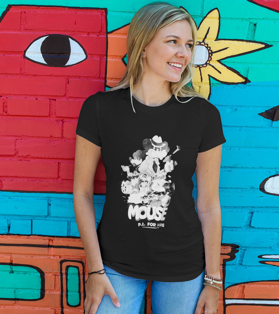 Mouse PI For Hire Vintage Detective Noir Cartoon Mystery T-Shirt