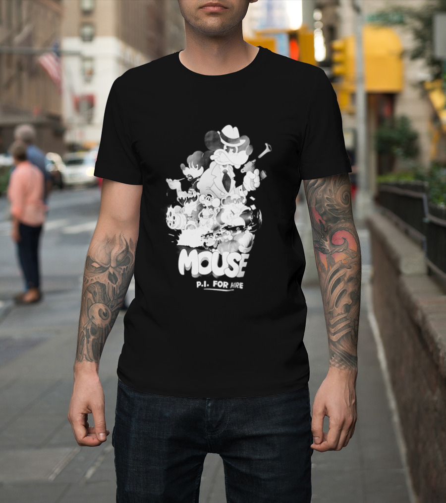 Mouse PI For Hire Vintage Detective Noir Cartoon Mystery T-Shirt