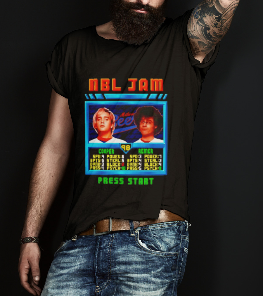 NBL Jam Cooper Remer Milwaukee Beers PASS START Players Stats T-Shirt