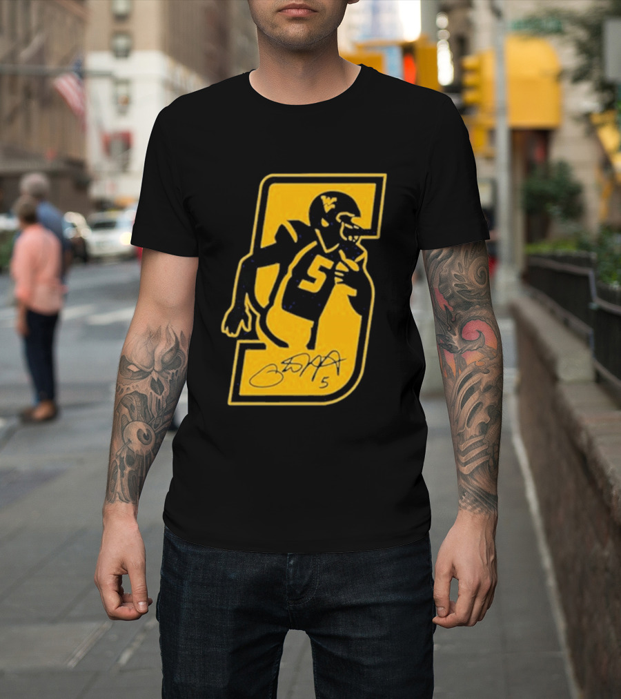 West Virginia Mountaineers Number 5 Retirement Football Icon With Signature T-Shirt