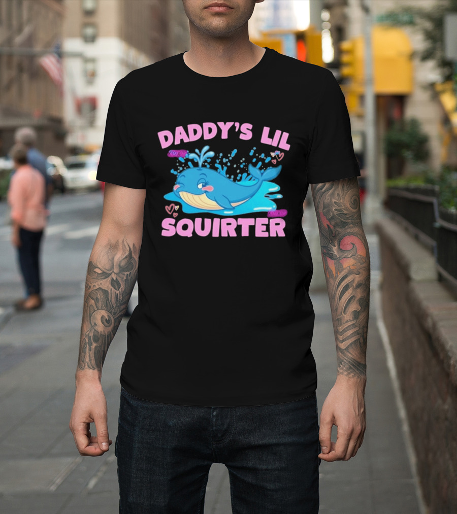 Daddy's Lil Squirter Cute Whale Bubbles And Hearts T-Shirt