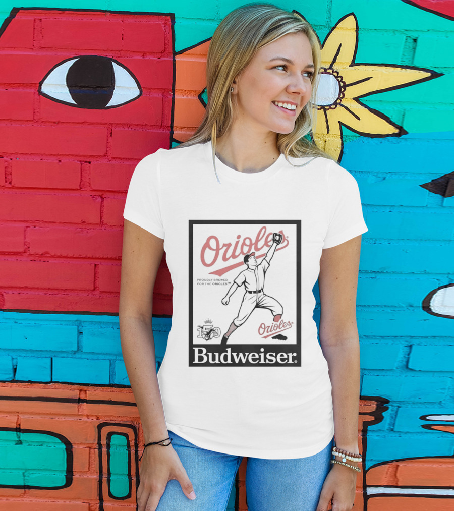 Budweiser 150 Years Orioles Baseball Vintage Player With Ball T-Shirt