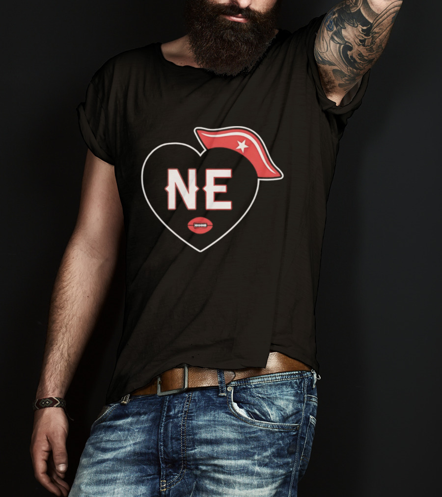 New England NE Heart Football Star Hat T-Shirt