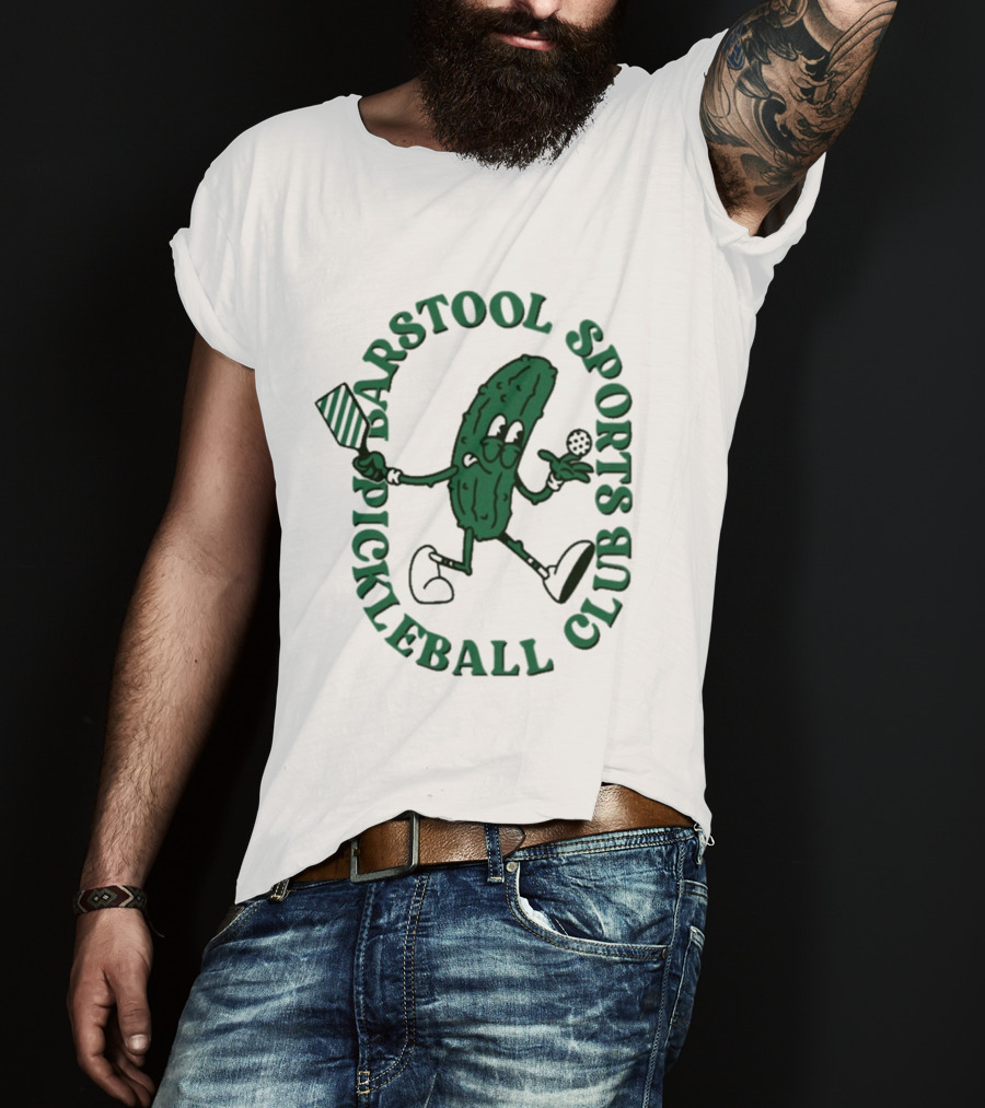 Barstool Sports Pickleball Club Animated Pickle Character With Paddle And Ball T-Shirt