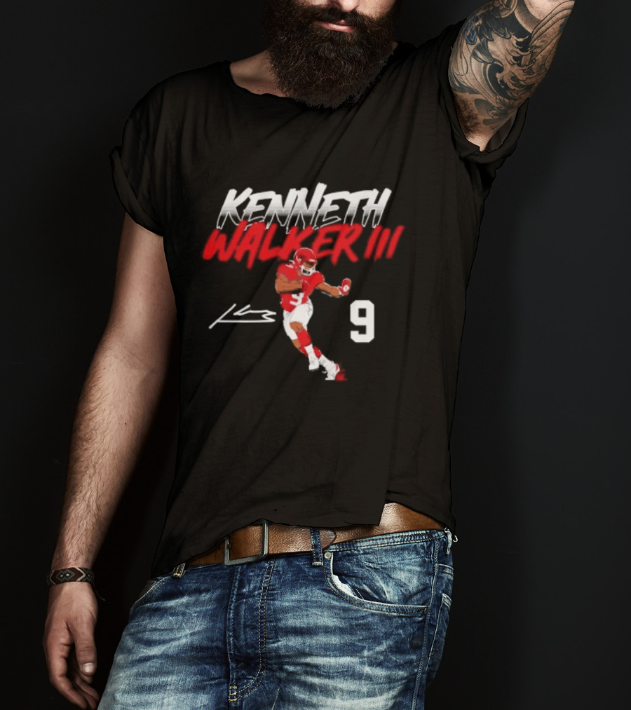 Kenneth Walker III Signature No 9 Football Player Red And White T-Shirt