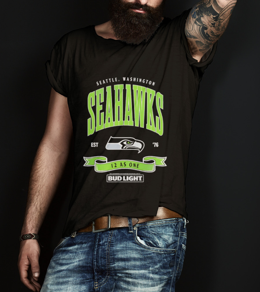 Seattle Washington Seahawks EST 76 Bud Light 12 As One T-Shirt