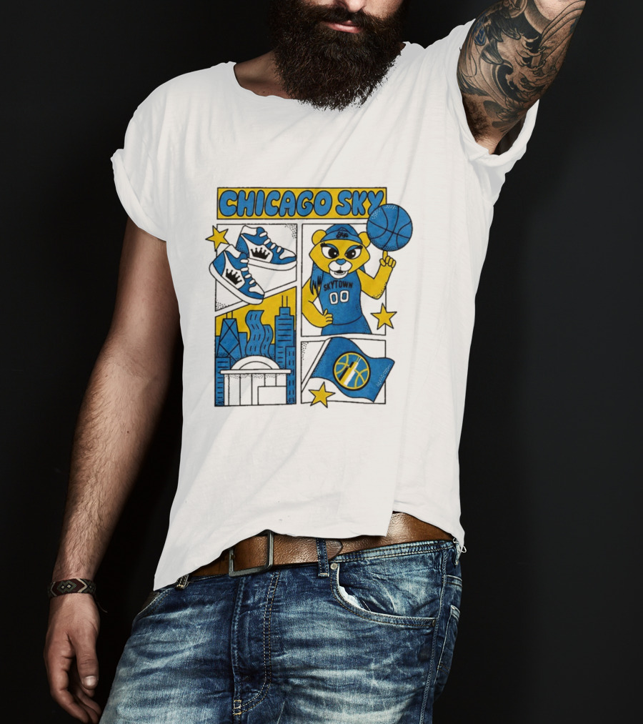 Chicago Sky Skytown Mascot And Basketball Celebration T-Shirt