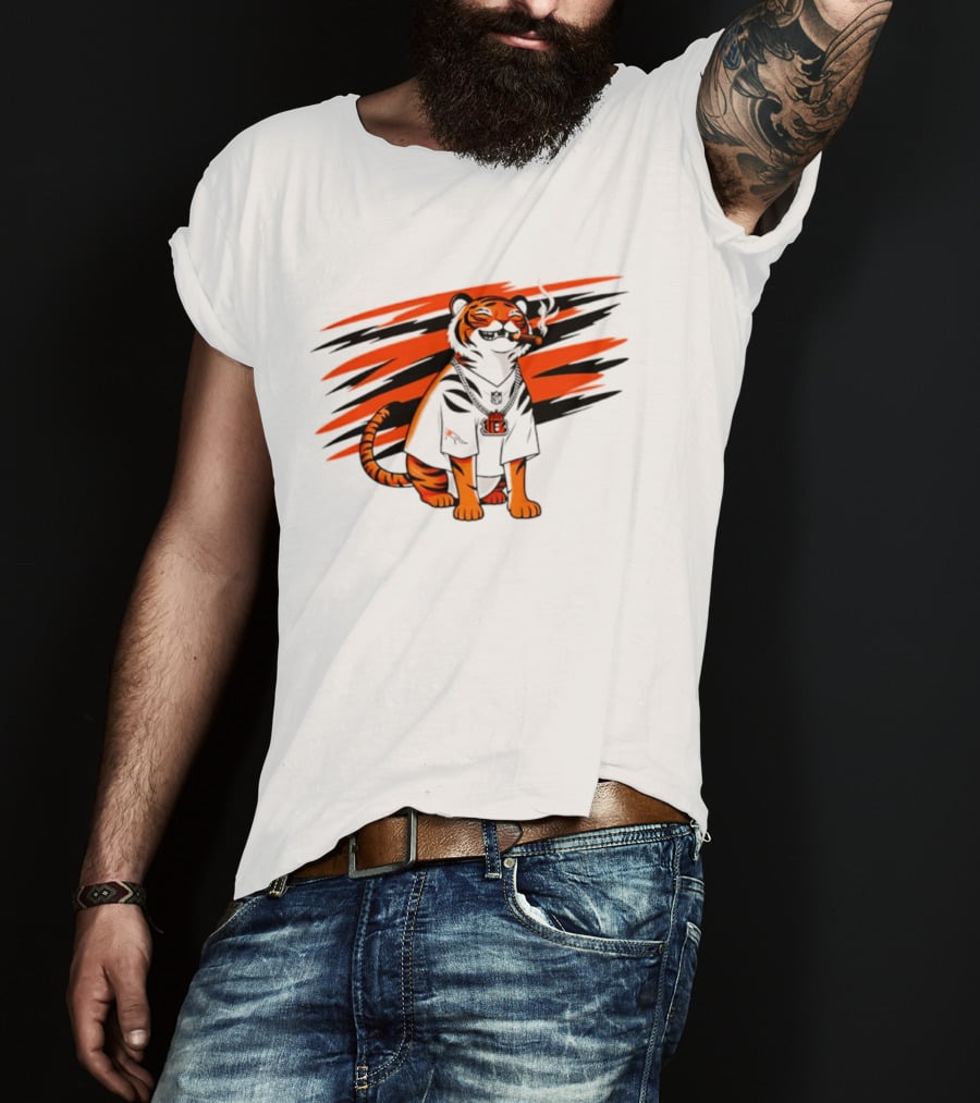 Cincinnati Bengals Tiger With Cigar And KGM Chain T-Shirt