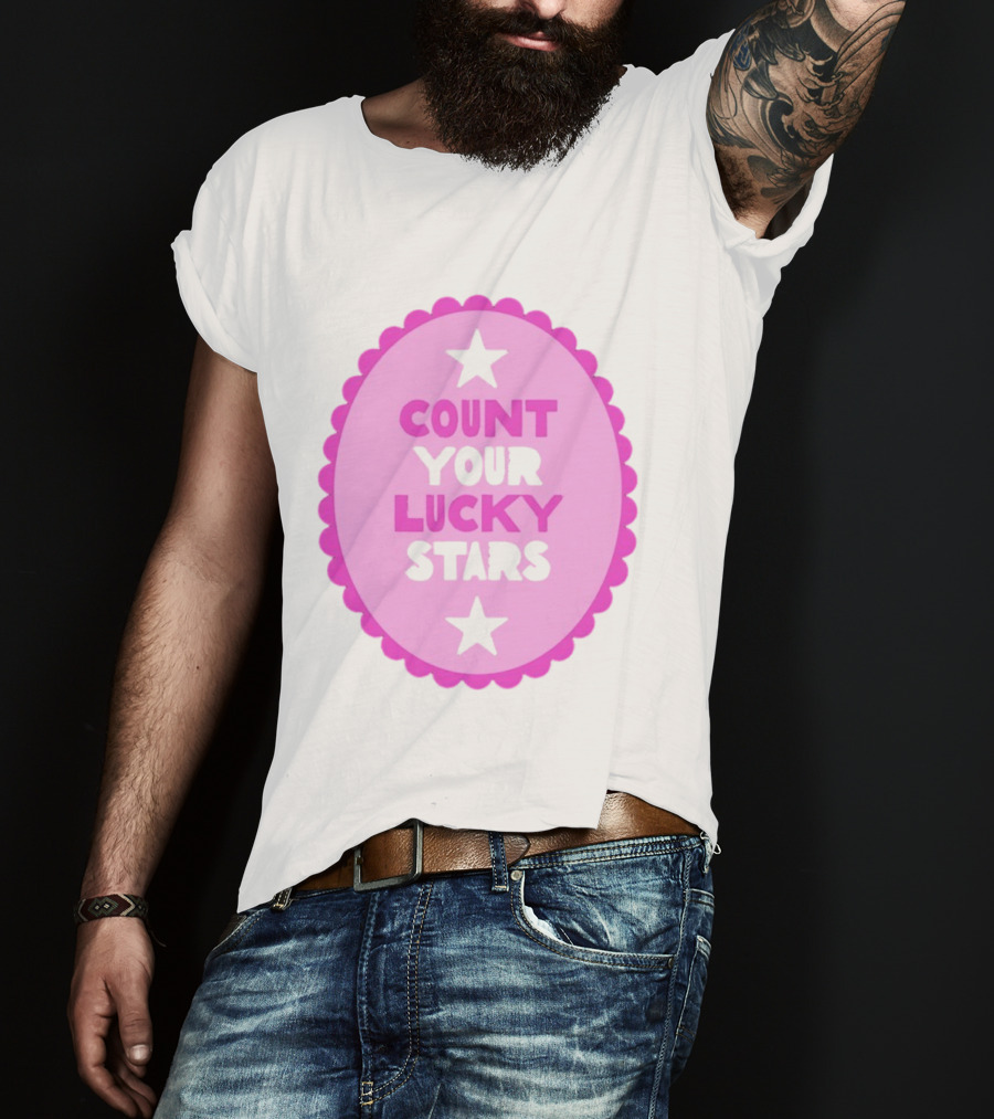 Count Your Lucky Stars Pink Oval Motivational Message T-Shirt