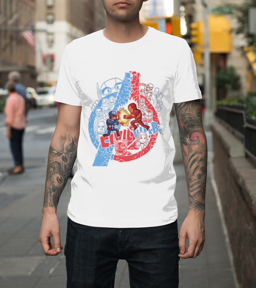 Marvel Civil War Captain America Versus Iron Man Chibi Showdown T-Shirt