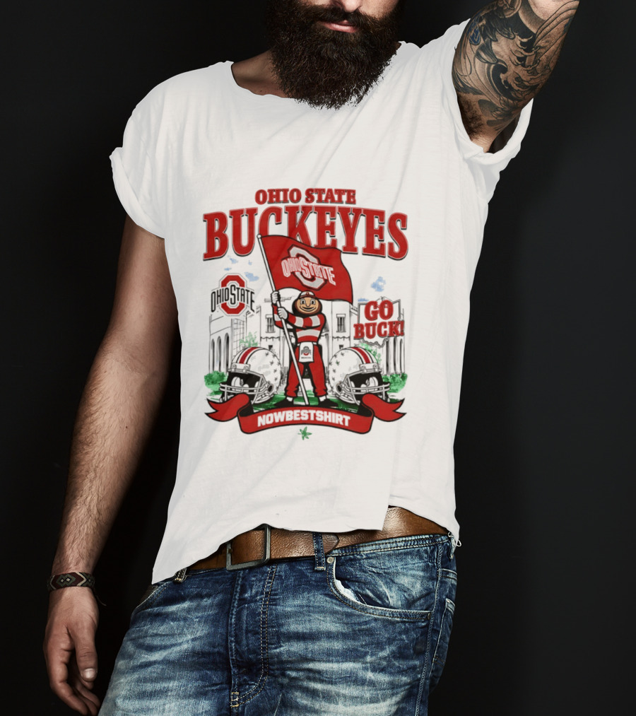 Ohio State Buckeyes Brutus Flag Go Buck Helmet Stadium Nowbes T-Shirt