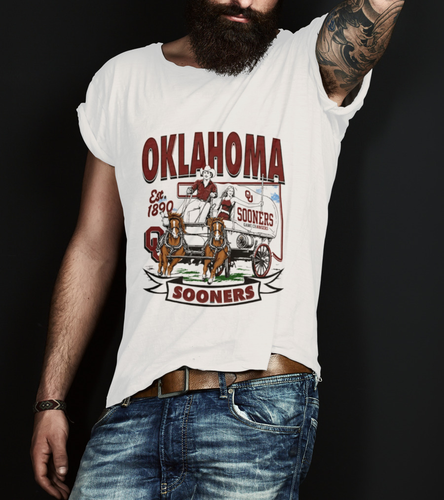 Oklahoma Sooners NCAA Football Est 1890 Wagon Horses Team T-Shirt