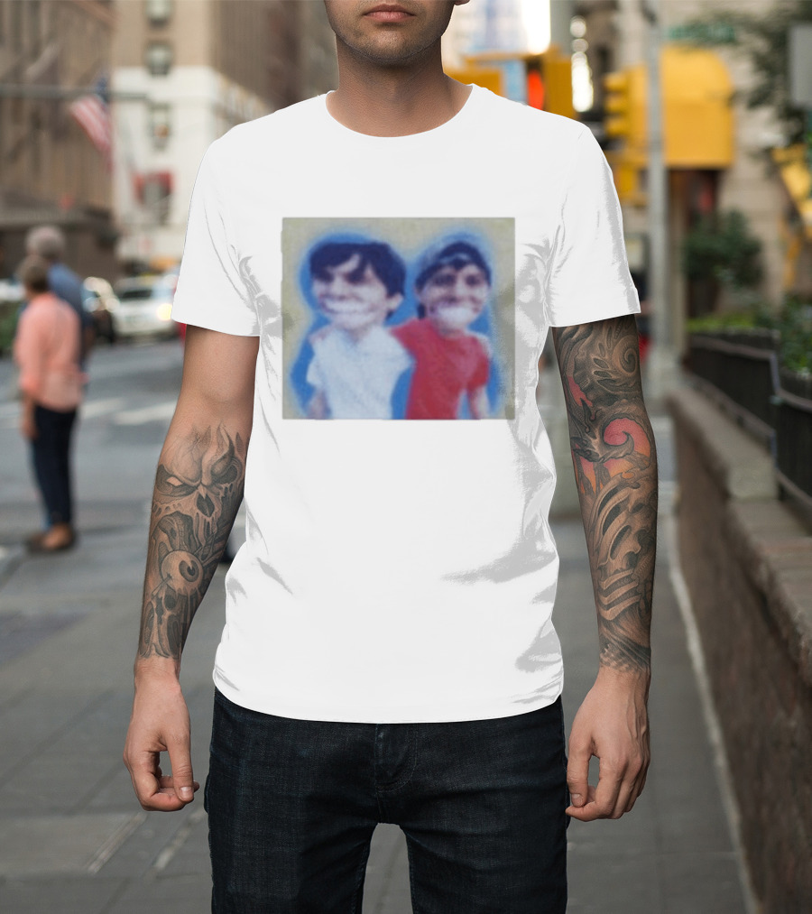 Slushy Noobs Hugging Cartoon Characters In Red And White Outfits T-Shirt