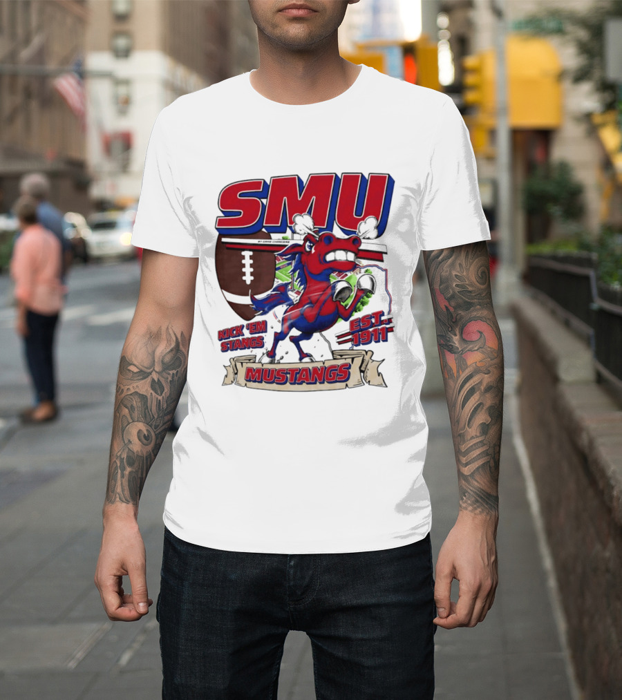 SMU Mustangs Kick 'Em Stangs Football 1911 T-Shirt