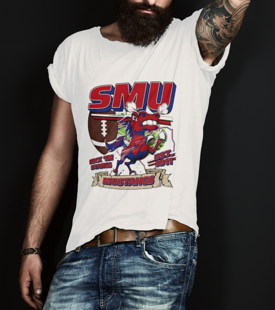 SMU Mustangs Kick 'Em Stangs Football 1911 T-Shirt