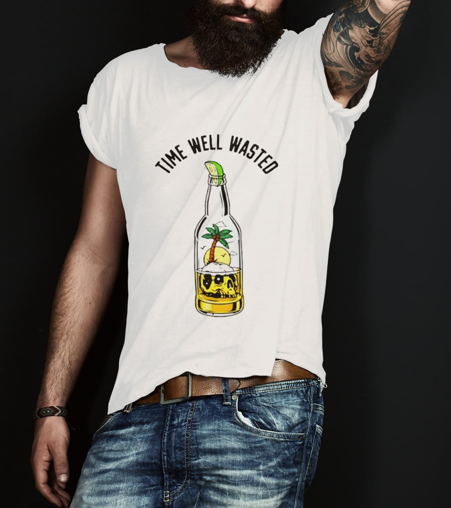 Time Well Wasted Skull And Palm Tree In Bottle With Lemon Slice T-Shirt