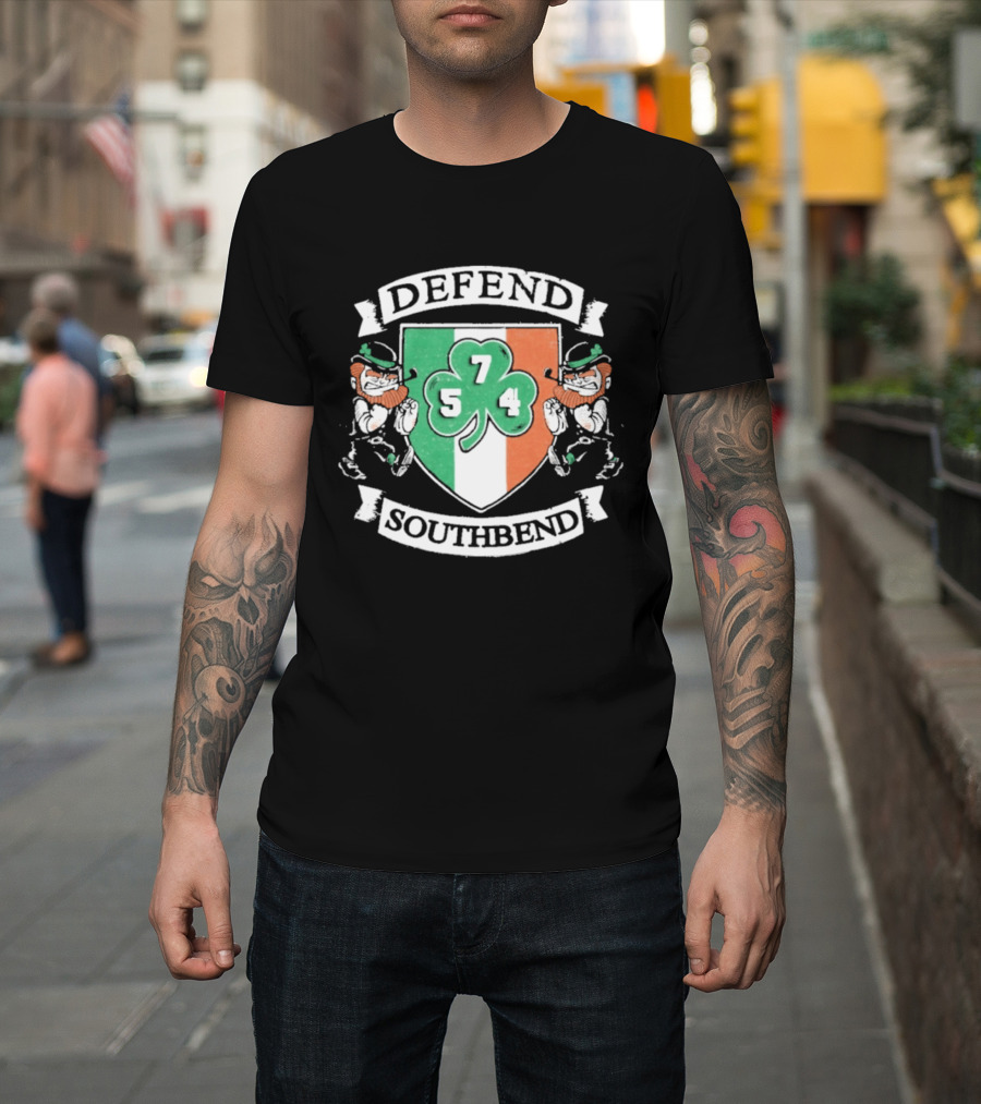 Notre Dame Defend Southbend 754 Shamrock Emblem With Fighting Leprechauns T-Shirt