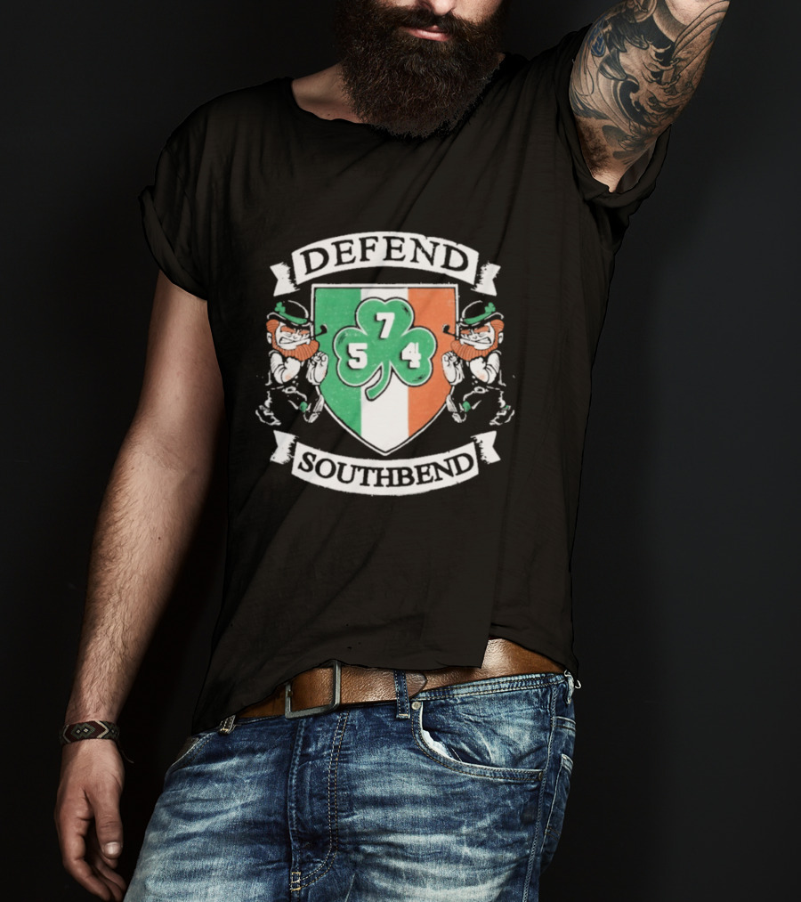 Notre Dame Defend Southbend 754 Shamrock Emblem With Fighting Leprechauns T-Shirt