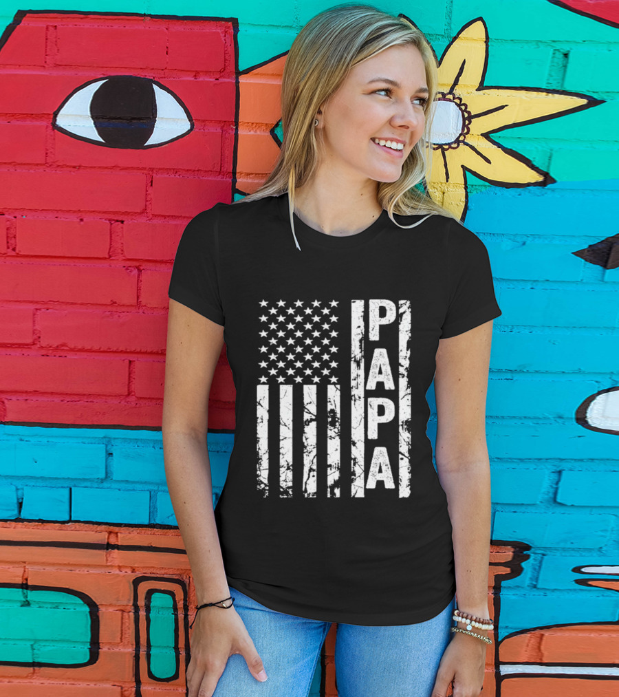 Papa USA Flag Distressed Style Stars And Stripes T-Shirt