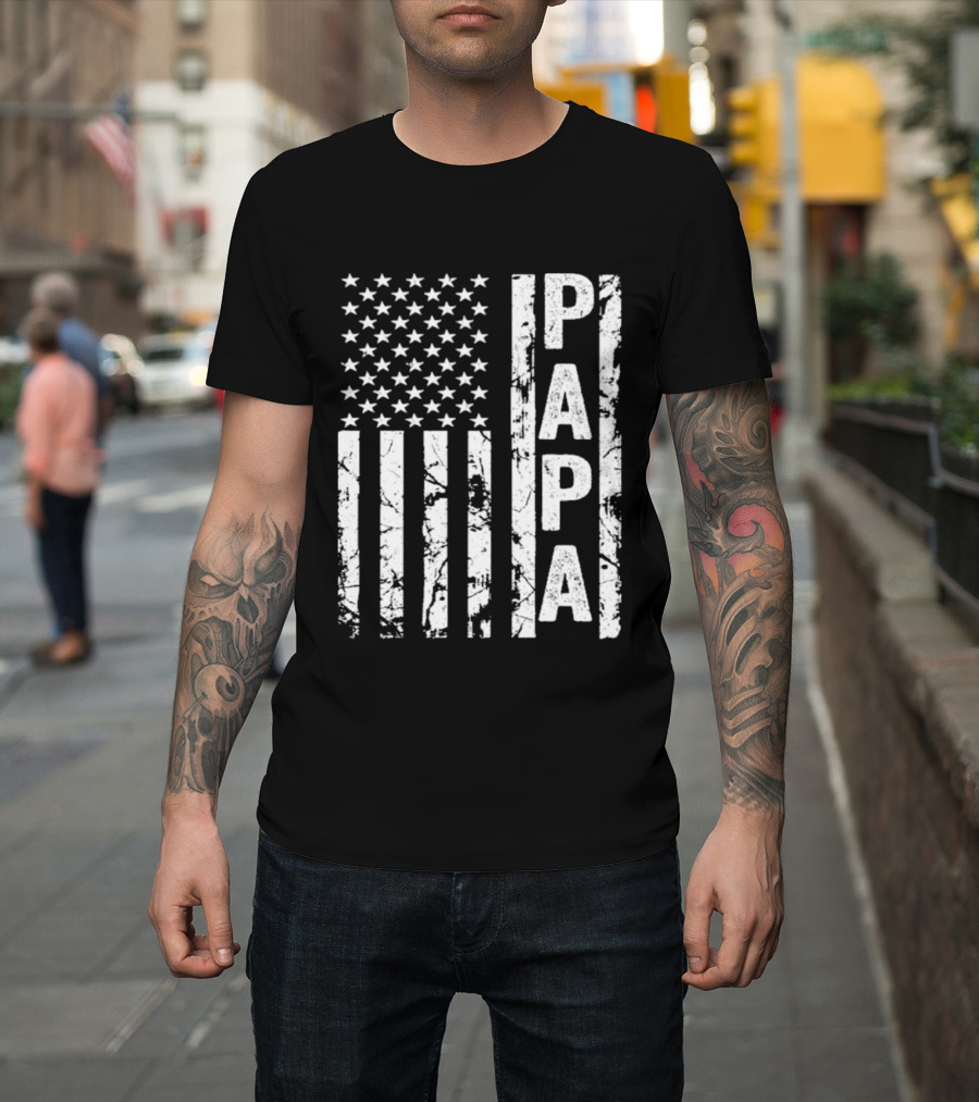 Papa USA Flag Distressed Style Stars And Stripes T-Shirt